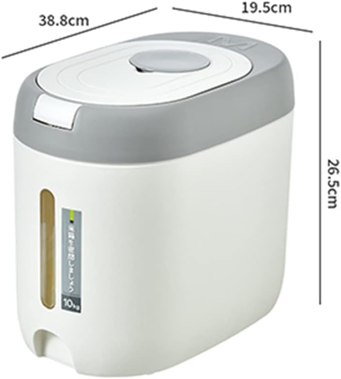 5KG/10KG Rice Dispenser Plastic Storage Container Breadbasket Home Box Jars For Bulk Cereals(Gray,10KG38.8 * 19.5 * 16.5CM)