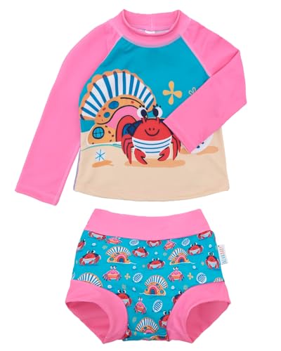 Image of ALVA 2 Pcs Long Sleeve Rash Guard Swim Diaper Sets, Baby Toddler Swimsuit UPF 50+ Sun Protection for Boy and Girl