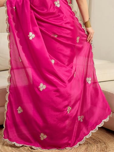 Image of AKHILAM Women's Shimmer Pure Georgette Embroidered Ready To Wear one Minute Saree With Unstitched Blouse Piece