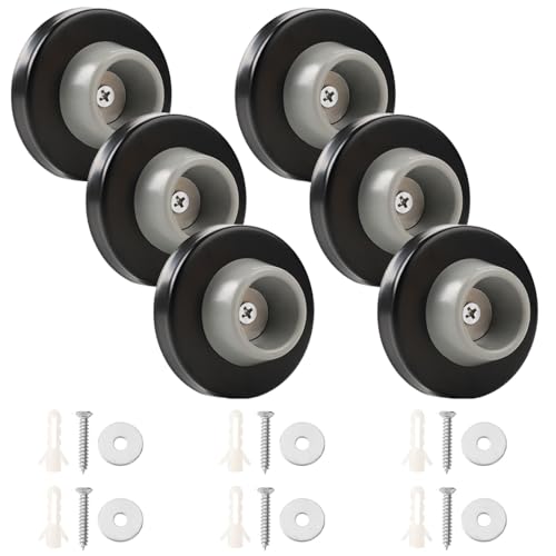 6pcs Concave Wall Door Bumper Stop Rubber Wall Mount Door stoppers Silver Stainless Round Door Knb Stop Protector Prevent Door Handle Damage Shield Walls, Easy to Install (Black)