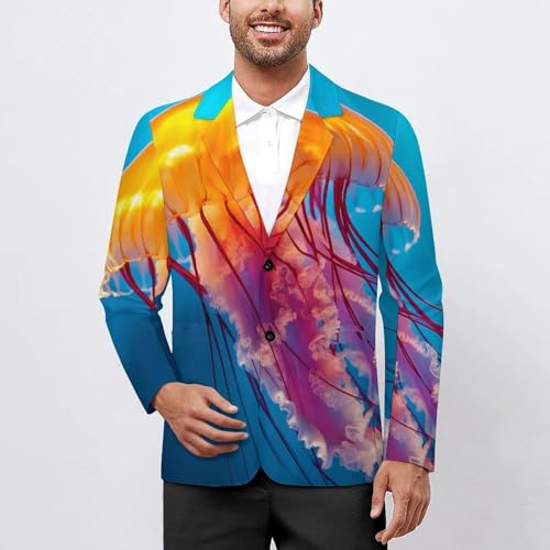 Jellyfish with Orange Body Classic Suits Blazer for Men Business Tuxedo Jacket Sport Coat Two Buttons2