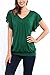 Helloacc Dressy Shirts for Women, Ladies Plain Casual V Neck Basic Career Tee Shirts Lightweight Soft Short Ruffled Sleeve Tops Summer Flattering Blouses for Office Woman Green L