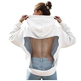 Generisch Damen Hoodie Kapuzenpullover Sweatshirt Oversize Langarm Rückenausschnitt Schlitzdesign Herbst Winter Warm Casual Weich Atmungsaktiv Einfarbig Oberteil
