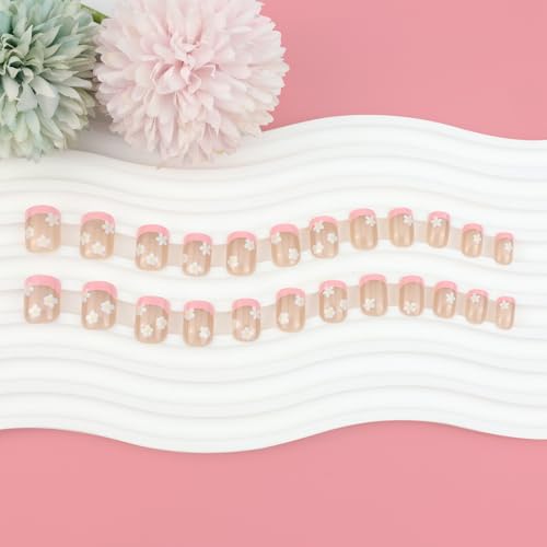 YOSOMMK Short Press on Nails Square Fake Nails with Cute Flower Designs — view 6