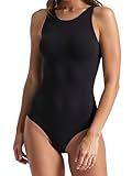 Sunvalix Body Suits for Women With Tummy Control, Crew Neck Sleeveless Racerback Thong Bodysuits sexy off shoulder tank tops,Black,Large