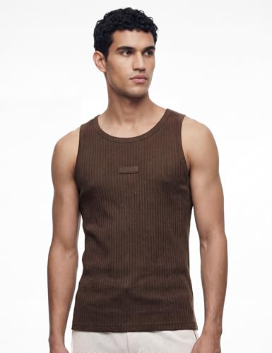 Image of DAMENSCH Men Ribbed Texture, Cotton-Rich Comfort, Easy Regular fit, Solid Colours Ribbed Elemental Tank Tops