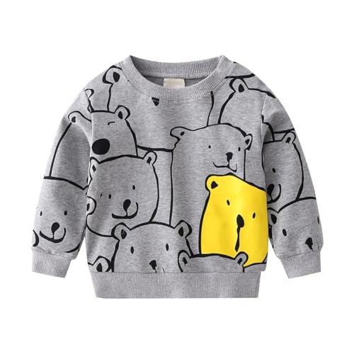 Kids Boys Cute Sweatshirts Bear Graphic Long Sleeve Crewneck Hoodies Y2K Cotton Pullover Shirts Fall Winter Clothes