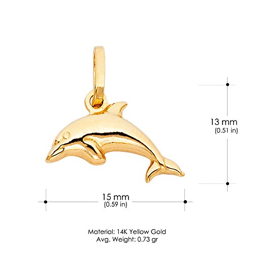 14K Yellow Gold Jumping Dolphin Prosperity Charm Pendant with 1.2mm Figaro 3+1 Chain Necklace3