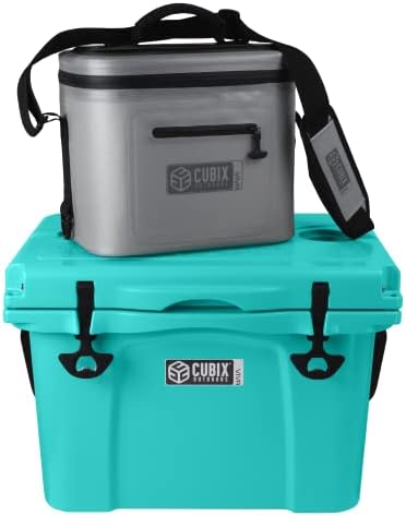 Cubix Outdoors Viva 25qt/8L Rotomolded Portable Hard Cooler Ice Chest + Soft Cooler Bag Insulated Lunch Box | Camping, Beach, Grocery Shopping