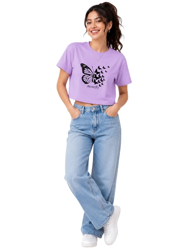 Women’s Printed Crop Top for Women | Girls T Shirt | Round Neck Cotton Short Sleeve Graphic Printed Casual Women T Shirt | Stylish T-Shirt for Girls Crop Top
