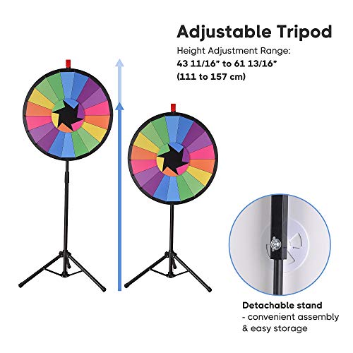 WinSpin 24" Tripod Editable Color Prize Wheel 18 Slot Spinning Game with Dry Erase for Live Stream Tradeshow Carnival
