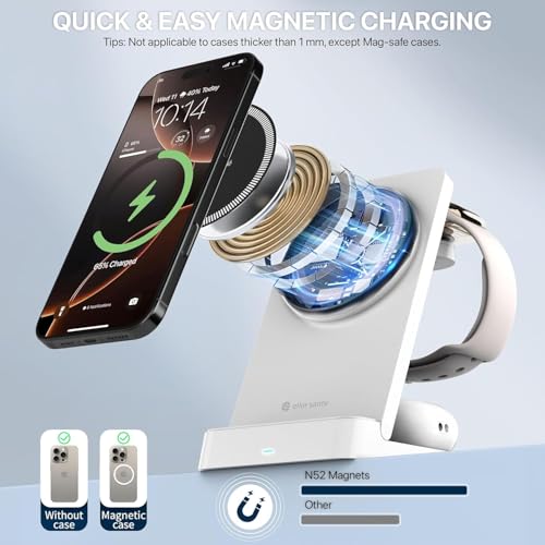 Image of Eller sante NEXFOLD 3in1 Wireless Charger 23W Magnetic Mag-Safe for 16 /16 Plus /16 Pro /16 Pro Max, iPhone 15 /15 Plus /15 Pro /15 Pro Max, iPhone 14 /13 /12, Airpods, Series 9 /8 /7 /6 /5 /4 /SE-White