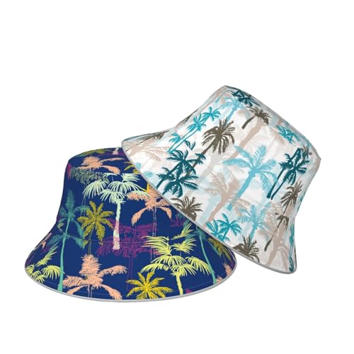 Image of Bucket Hat Beach Summer Sun Hat Reversible Fisherman Hats Double Sided Wearing for Women Men Boys Girls