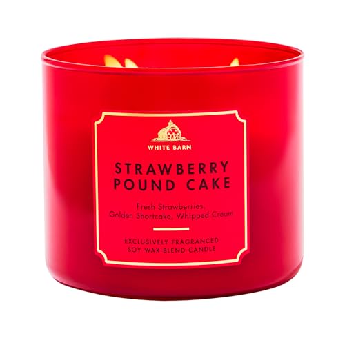 Bath & Body Works Strawberry Pound Cake 3-Wick Candle - Scented Candle for At-Home Use - Long-Lasting Room-Filling Fragrance - High Fragrance Oil Concentration - Soy Wax Blend