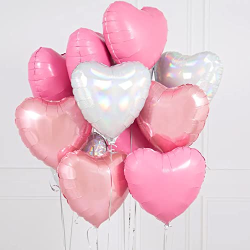 Image of Party Propz Heart Shape Foil Balloons, 18-Inch Pack of 10 Heart Foil Balloons, Heart Balloons For Decoration, Wife Birthday Decoration Items, Love Decoration Items (Foil), Pink & White