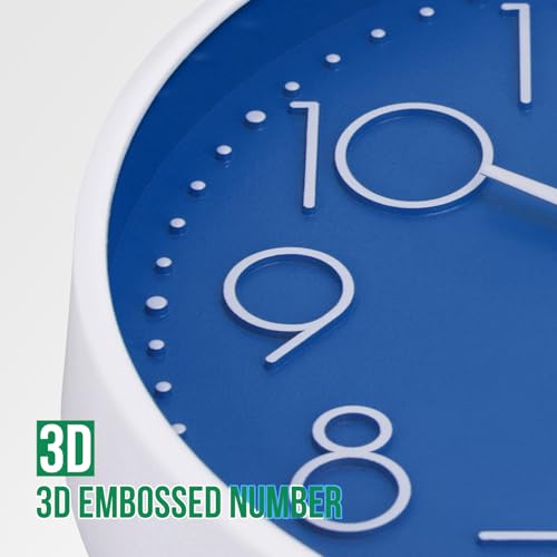 Image of Wall Clock Non-Ticking Silent Modern Simple Style Round Decor Clock Stereoscopic Dial Quartz Wall Clocks for Home /Office /School /Living Room /Bedroom /Kitchen (Dark Blue, 8inch)