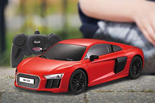 JAMARA 405100 - Audi R8 1:24 2,4GHz - offiziell lizenziert, bis zu 1 Stunde Fahrzeit bei ca. 9 Km/h, perfekt nachgebildete Details, hochwertige Verarbeitung, Rot