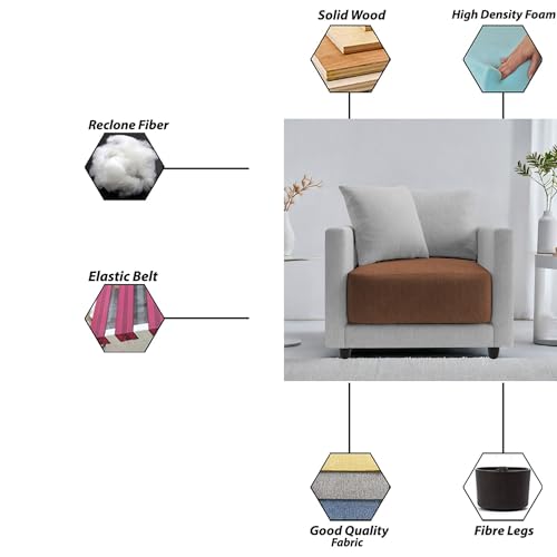 Image of Casaliving Dominic 1 Seater Sofa Set for Living Room (Brown Grey Fabric) Premium Fabric Sofa