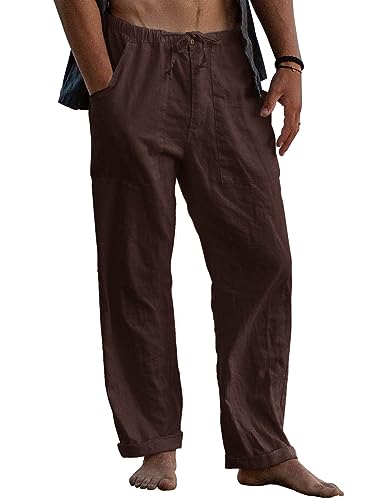 Image of Gafeng Mens Linen Pants Yoga Casual Beach Summer Harem Baggy Trousers