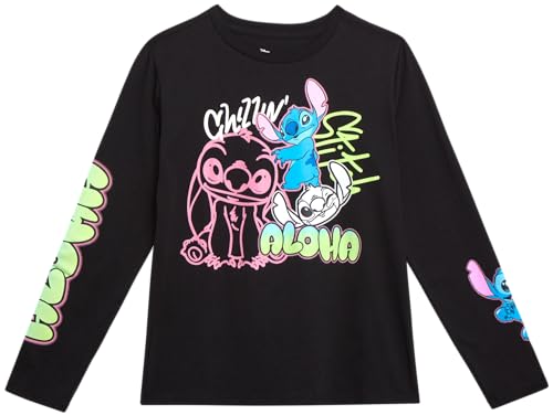 Image of Disney Girls Minnie Mouse and Lilo Cotton Blend Crew Neck Graphic T-Shirt | Officially Licensed, Soft Feel, Relaxed Comfy Fit Kids Love, Fun Character Prints, Great for School, Play and Everyday