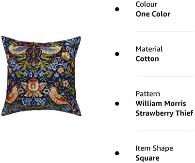 Decorative Pillow Covers William Morris Strawberry Thief Bright Blue Square Cushion Cover Cotton Throw Pillow Covers Home Decor for Sofa Car Bedroom 18x18 Inch