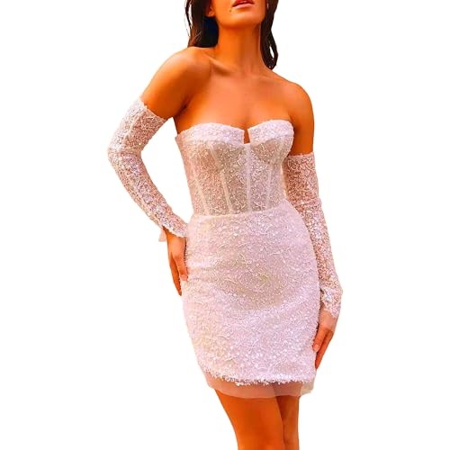 Women’S Wedding Dress|Strapless Lace Bridal Gown with Sequin Detail and