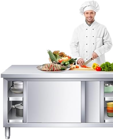 Heavy Duty Stainless Steel Work Table Cabinet, 47.2"x19.7" Prep Table with 2-Layer Storage, Commercial Kitchen Workbench for Home, Restaurant, Garage & Warehouse