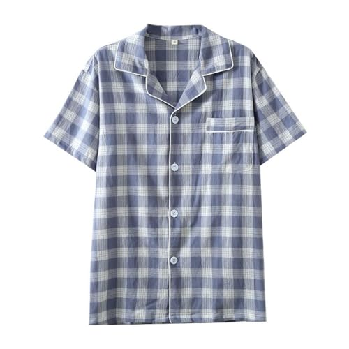 Men's Cotton Pjs Top Soft Sleepwear Short Sleeve V Neck Button Comfy Breathable Spring Trendy Loungewear