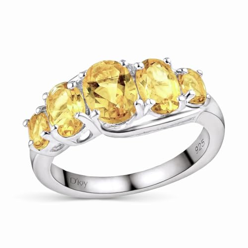SHOP LC DELIVERING JOY Birthstone Rings for Women - 5 Stone Yellow Citrine Ring in 925 Sterling...