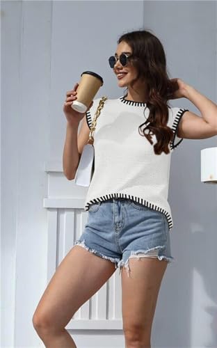 Image of Cap Sleeve Knit Sweater Tops Sleeveless Vest 2026 Summer Short Sleeve Shirt