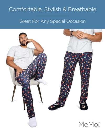 MeMoi Men's Mushrooms Two Piece PJ Set in a Bag Bright Navy M4