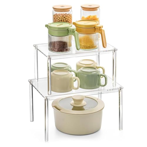 Organizador de gabinete de cocina, estante de almacenamiento acrílico transparente, diseño de encimera de 29.7 x 19.5 x 15.9 pulgadas, ahorro de espacio para cocina, baño, estación de café, escritorio