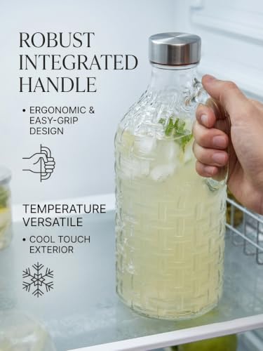 Image of Clear Glass Milk & Water Bottle with Leak Proof Lid, Airtight Juice Container /Pitcher for Refrigerator, Set of 2, 1 litre
