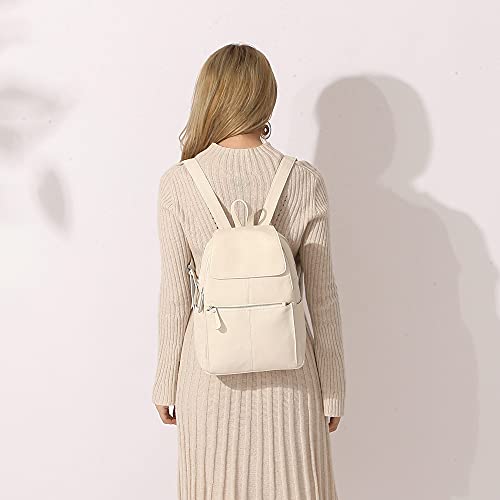 Image of zency 15 Colors Real Soft 100% Genuine Leather Women Backpack Fashion Ladies Travel Bag Preppy Style For Woman (Beige)