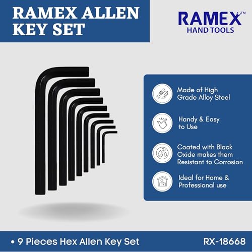 Image of RAMEX 9pc Hex Allen Key Set In Plastic BLUE Box, Sizes: 1.5, 2, 2.5, 3, 4, 5, 6, 8, 10 Oil Can with FIXED AND FLEXIBLE SPOUT For Vehicles -1 /2 Pint Capacity. Glossy Blue & Yellow