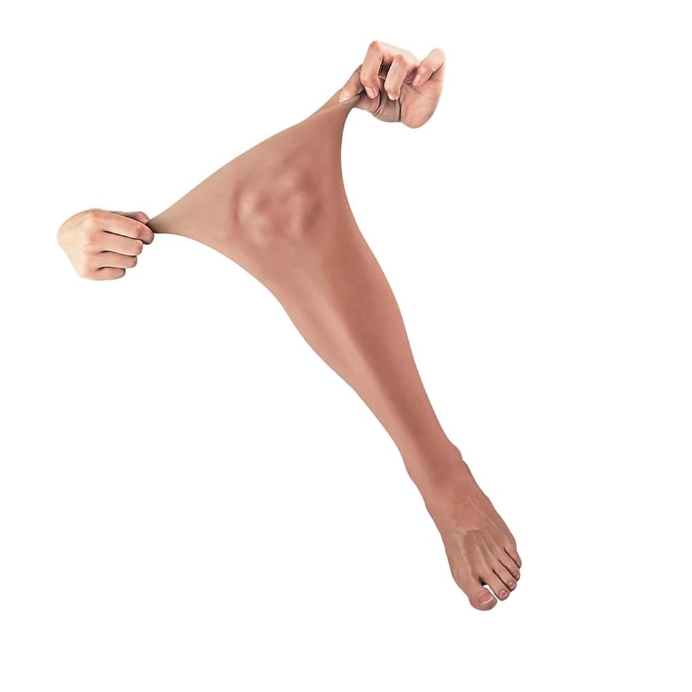 Adima Realistic Silicone Men Leg Gloves Prosthetic Artificia Feet Sleeve with Knees Leg Cover Hide Scar Skin for Transvestite,Natrual,left