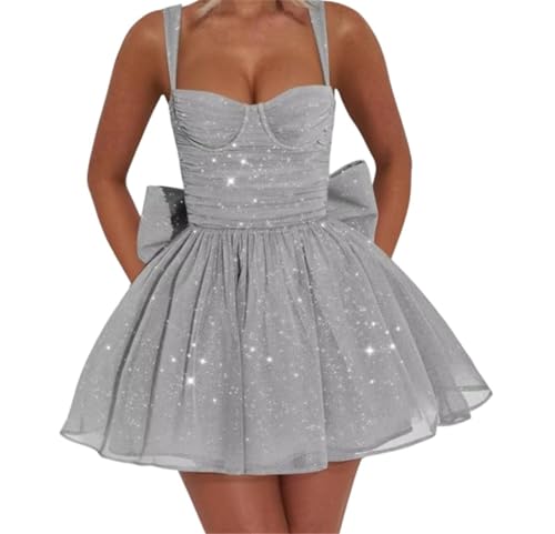 Robe de soirée étudiante SAYNO en tulle scintillant bleu marine sans manches