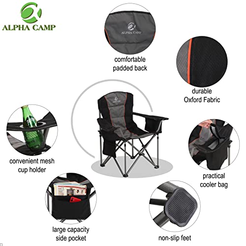 Foto von ALPHA CAMP Campingstuhl Faltbar Klappstuhl Gepolstert mit Getränkehaltern Angelstuhl mit Armlehnen bis 200kg Outdoorstuhl, Schwarzgrau