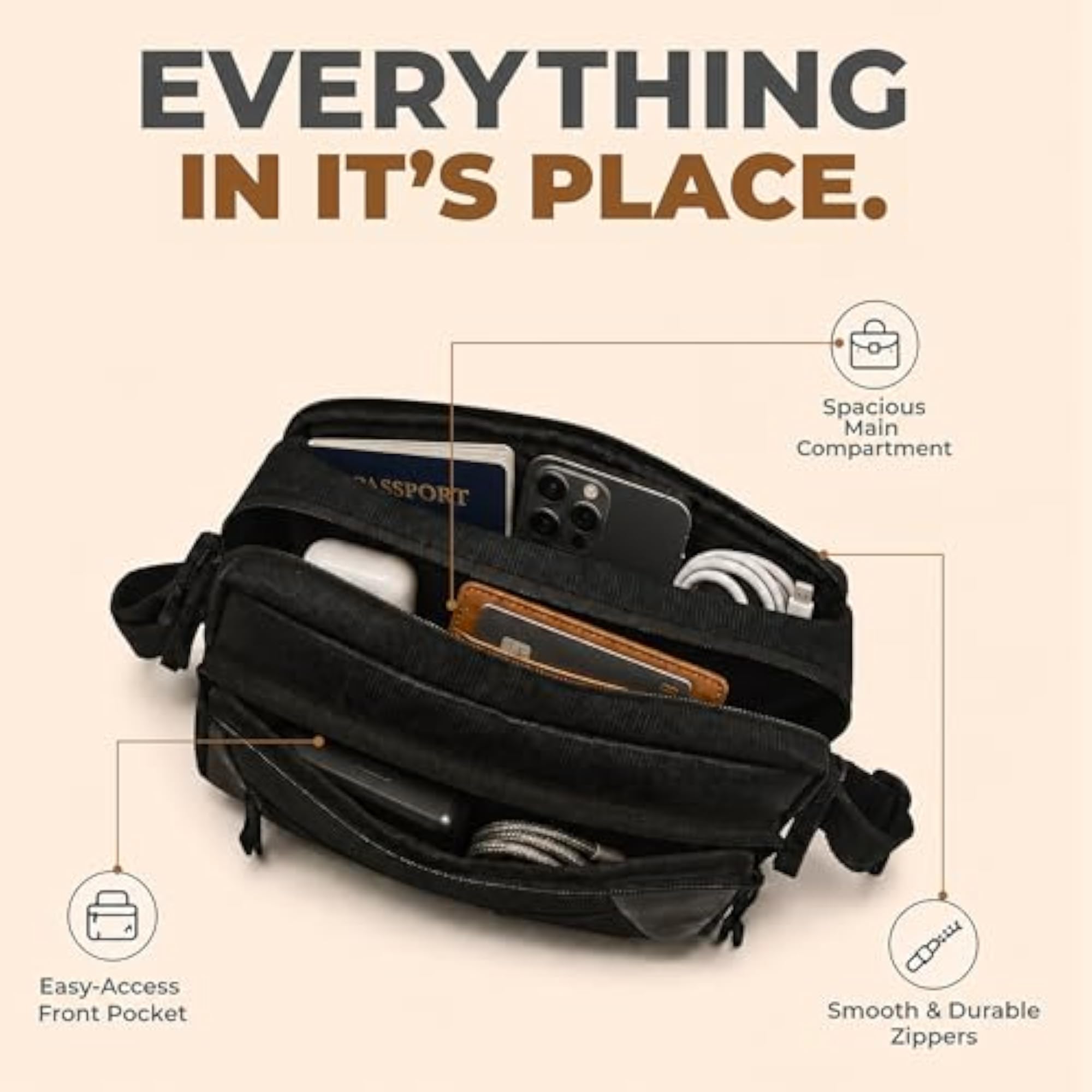 Men's Messenger Bag, Water-Resistant Crossbody Style