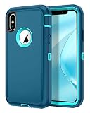 Hucasok iPhone X/XS Case, Shockproof Rugged Full Body Protection, 3-Layer Cover, Turquoise