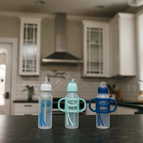 Dr. Brown's Narrow Sippy Straw Bottle with Handles, Gray & Green, 2-Pack - image 9