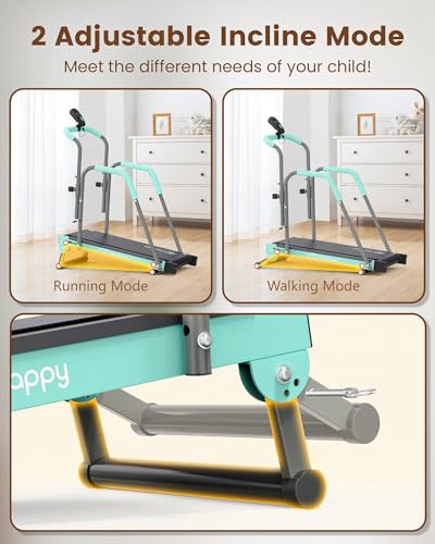 Image of Kids Treadmill, Treadmill for Kids Manual with Handle Bar Up to 165Lbs Capacity, Upgraded Kids Exercise Equipment with 2 Adjustable Incline Mode & 4 Level Upright Height