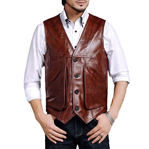 Chaleco de cuero para motocicleta chaleco ajustado para hombre que buscan tallas grandes XXXXXXL marrón