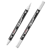 Overseas White Acrylic Paint Markers, 2 Pack Dual Tip Paint Pens Acrylic Markers with Dot and Brush Tip, Coloring Marker for Wood, Rock, Canvas, Glass, Metal, Ceramic, Plastic, Fabric, School Supplies