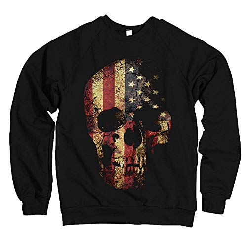 Monkey Print Men's Sweatshirt Pullover Skull Vintage Skull USA Flag Skirt Grunge - Black, M
