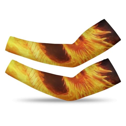 Meaudiwes Girl's UV Sun Protection Arm Sleeves Tattoo Cover Up Fashion Cooling Sleeves Dress Decor Cool Fire Dragon