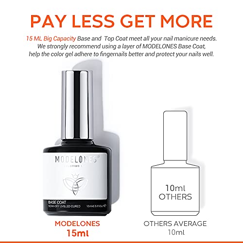 Image of modelones Gel Nail Polish Base Coat, 15 ML 2026 Upgraded Formula Clear High Glossy Gel Base Coat Soak Off Long-Lasting DIY Home Salon Nail Art Manicure Gift for Women