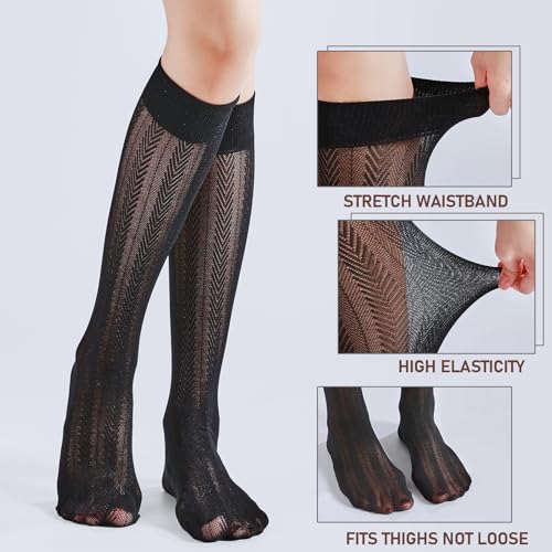 3 Packs Trouser Socks Knee Highs for women Jacquard Patterned 30D Ultra Stretchable Semi Sheer Opaque Knee Socks2