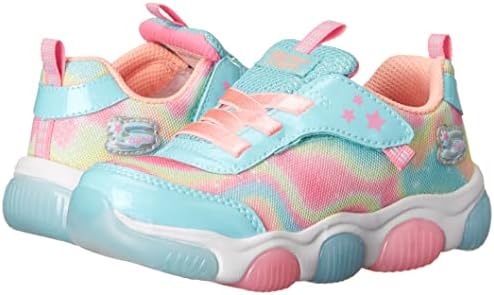 Skechers Kids Girls Mighty Glow-Swirl Daze Sneaker, Turquoise/Multi, 7 Toddler | Image 7