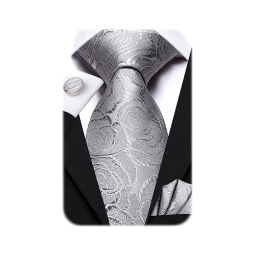 Image of Dubulle Silk Ties Set for Men Formal Paisley Striped Necktie Pocket Square Cufflinks 3PCS Sets Wedding Business Party